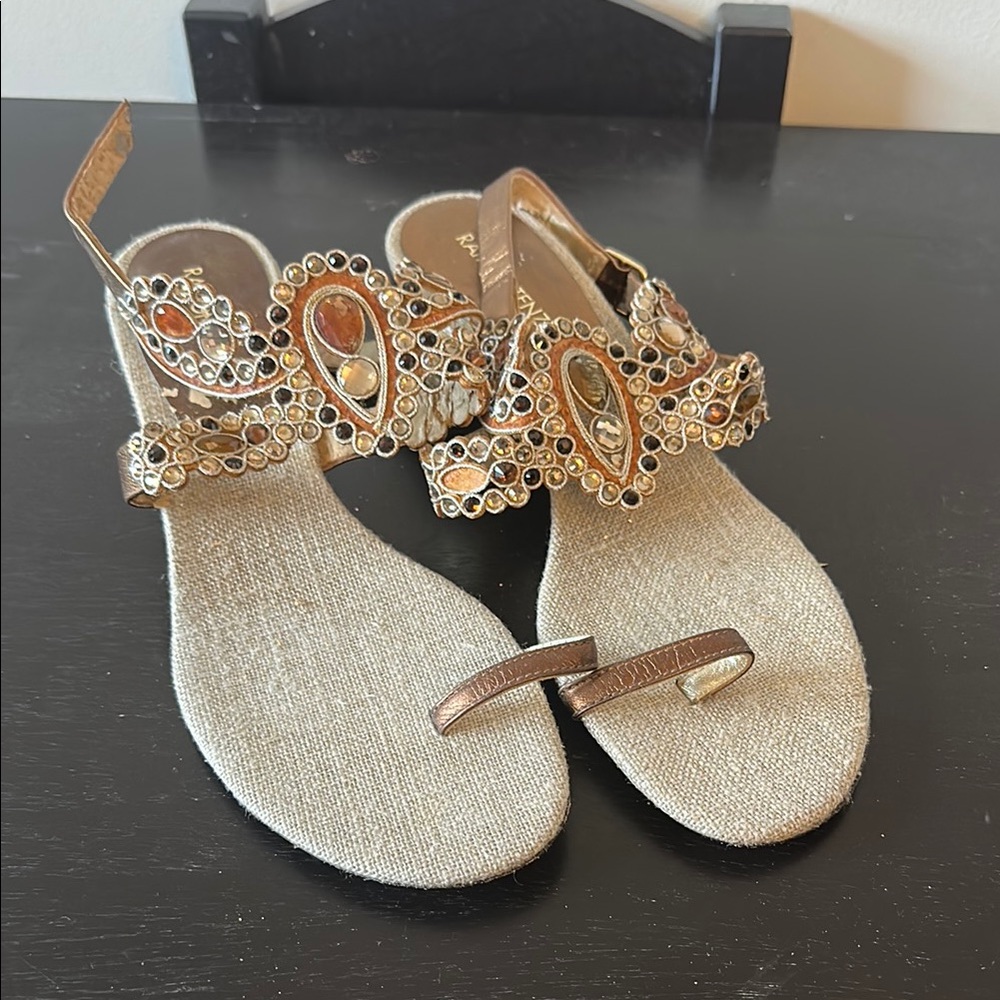Ramon Tenza Gold Sandals with Butterfly Embellishments
